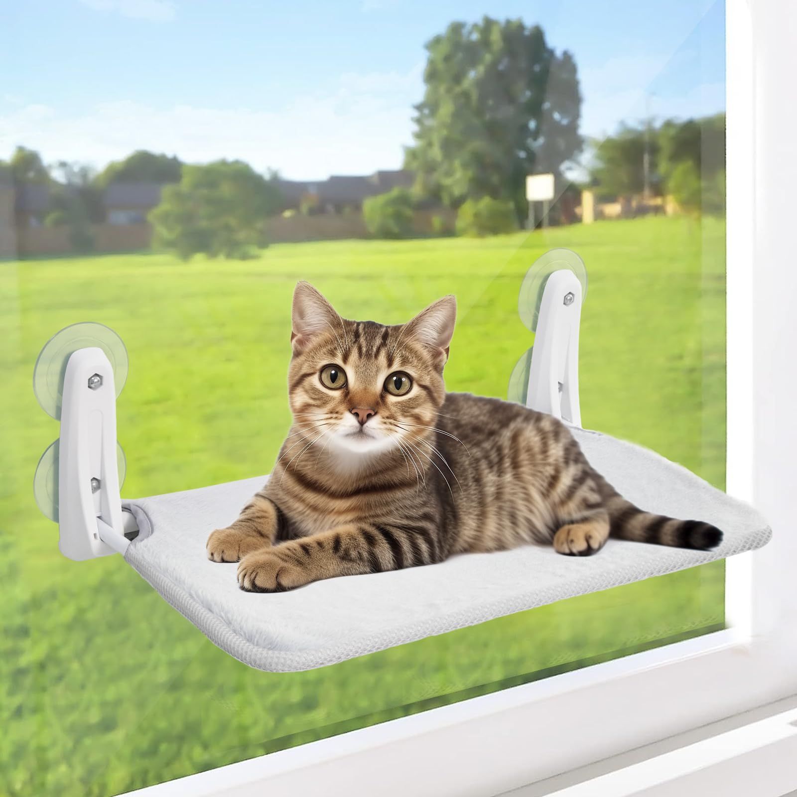 【新着商品】猫窓ベッド 四季兼用 窓用猫ハンモック 洗える ベット 窓 ハンモック 多くの場所に貼れる猫用ハンモック ハンモック 猫 猫 折り畳み式 日本語説明書付き 耐荷重25kg 吸盤式＆粘