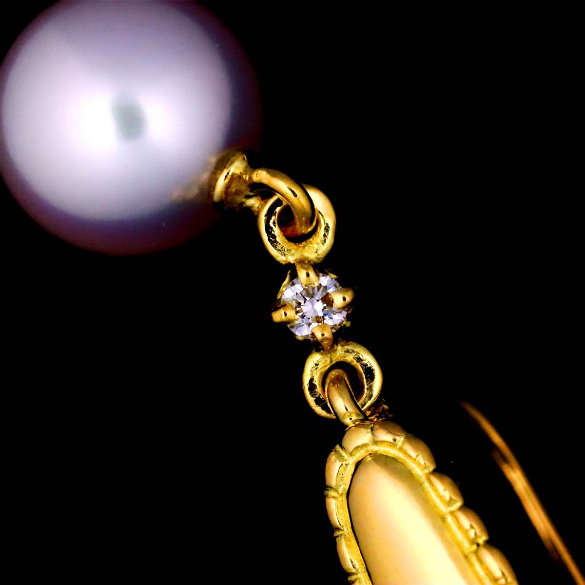 ミキモト MIKIMOTO アコヤ真珠 6.9mm ダイヤ イヤリング K18 YG  