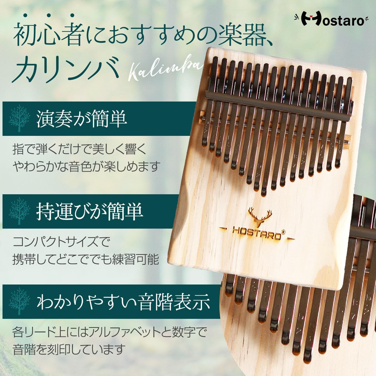 Hostaro カリンバ 親指ピアノ kalimba 17キー メイプル 楽器 - その他