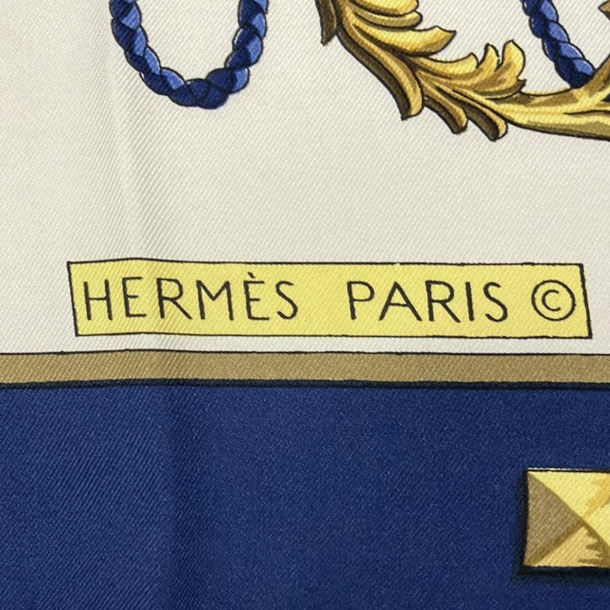 HERMES エルメス スカーフ カレ90 ネイビー×アイボリー×マルチ キー 鍵
