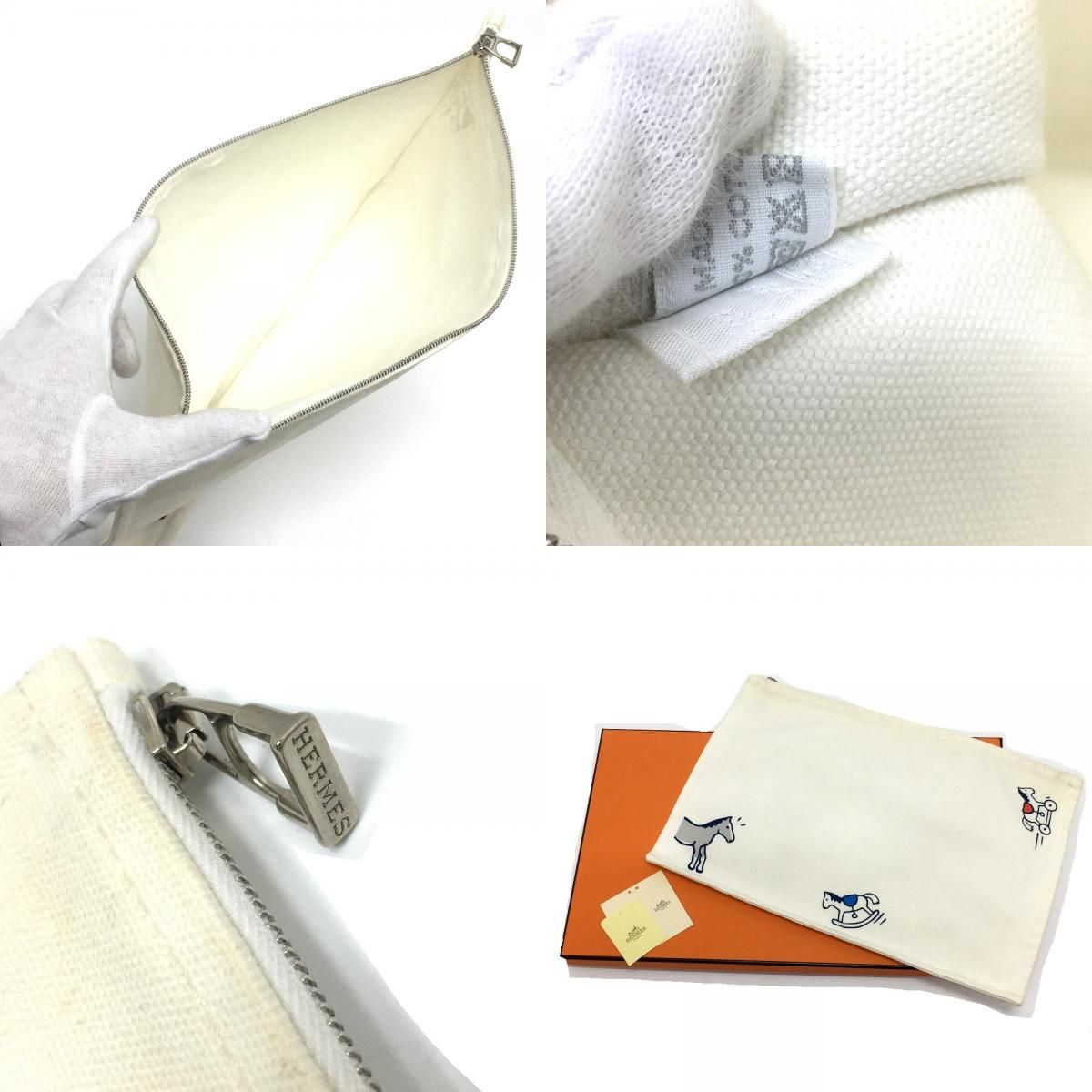 【新品未使用】エルメス　フラットポーチ　アダダ　PM 馬　コットン　※シミあり 新品未使用】エルメス フラットポーチ アダダ PM 馬 コットン