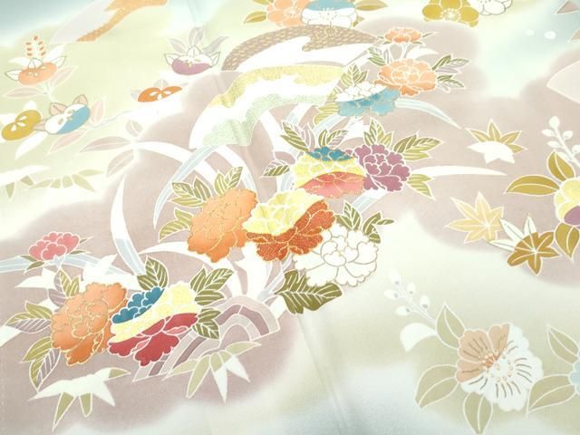 平和屋本店□極上 創業460年・千總 訪問着 駒刺繍 雲取り草花文 暈し