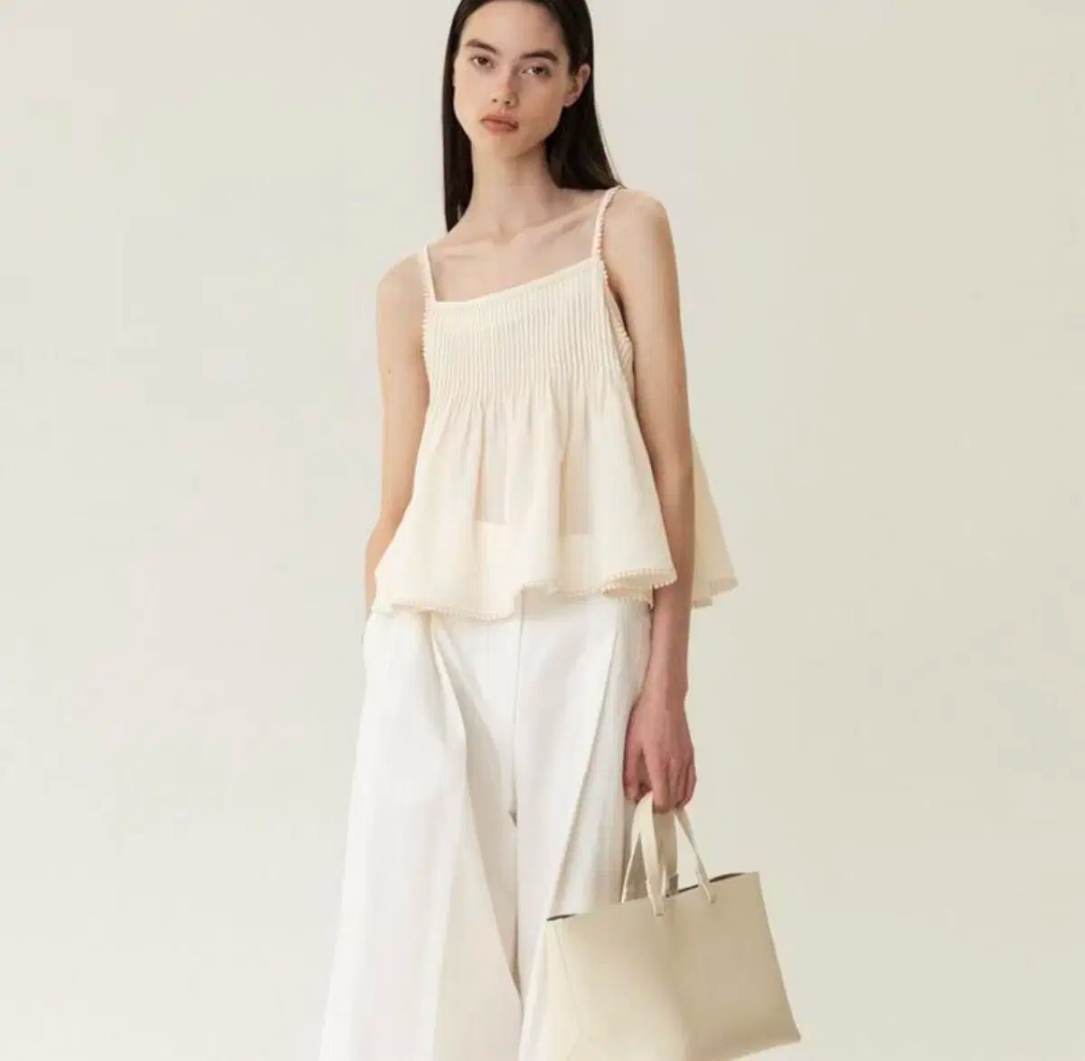 KINDERSALMON キンダーサルモン Pintuck Lace Sleeveless Top Cream