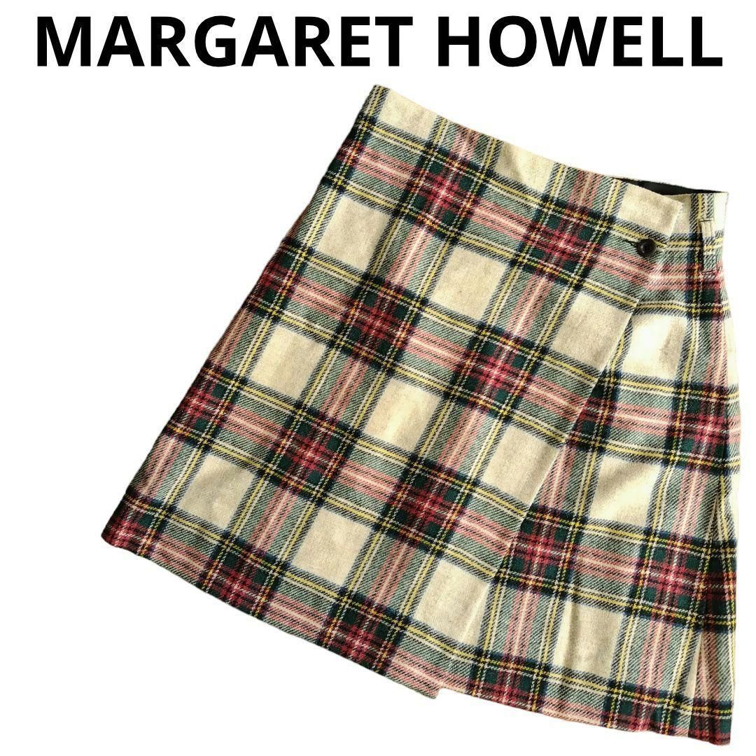 MARGARET HOWELL マーガレットハウエル 巻きスカート チェック マルチ