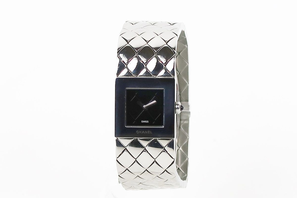 超 CHANEL シャネル マトラッセ ウォッチ レディース 腕時計 クォーツ式 ブラック文字盤 動作 済み TL4