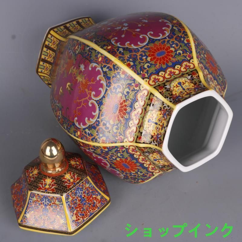 琺瑯彩花鳥紋の六方ひょうたん瓶です  工芸品 美術品 置物 琺瑯彩花鳥六方将軍壺 景徳鎮 陶磁器 装飾品 工芸品 美術品 置物