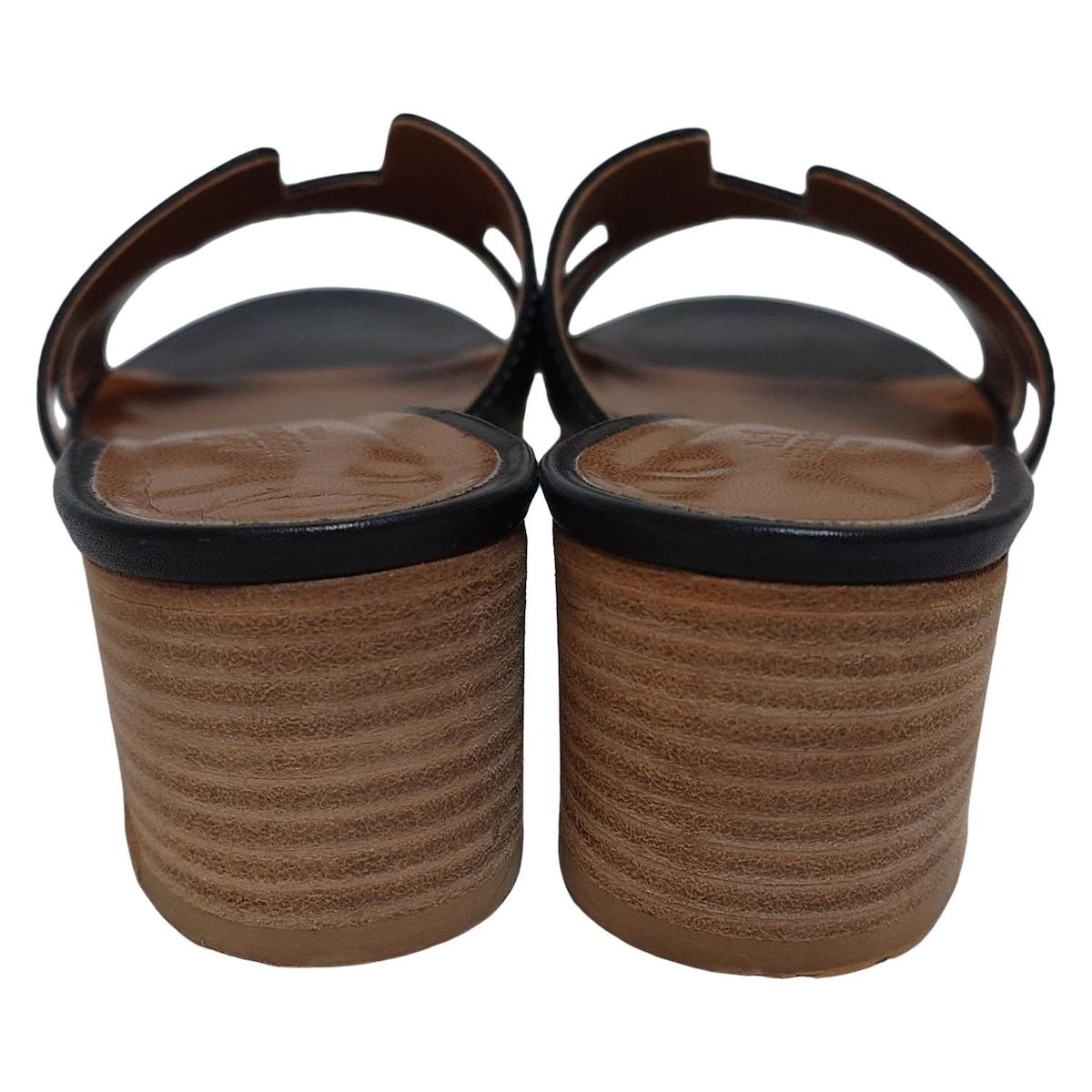 HERMES エルメス ミュール 38 レディース オアジス 黒 アウトソール張替済 レザー KIN-KAAI_COM