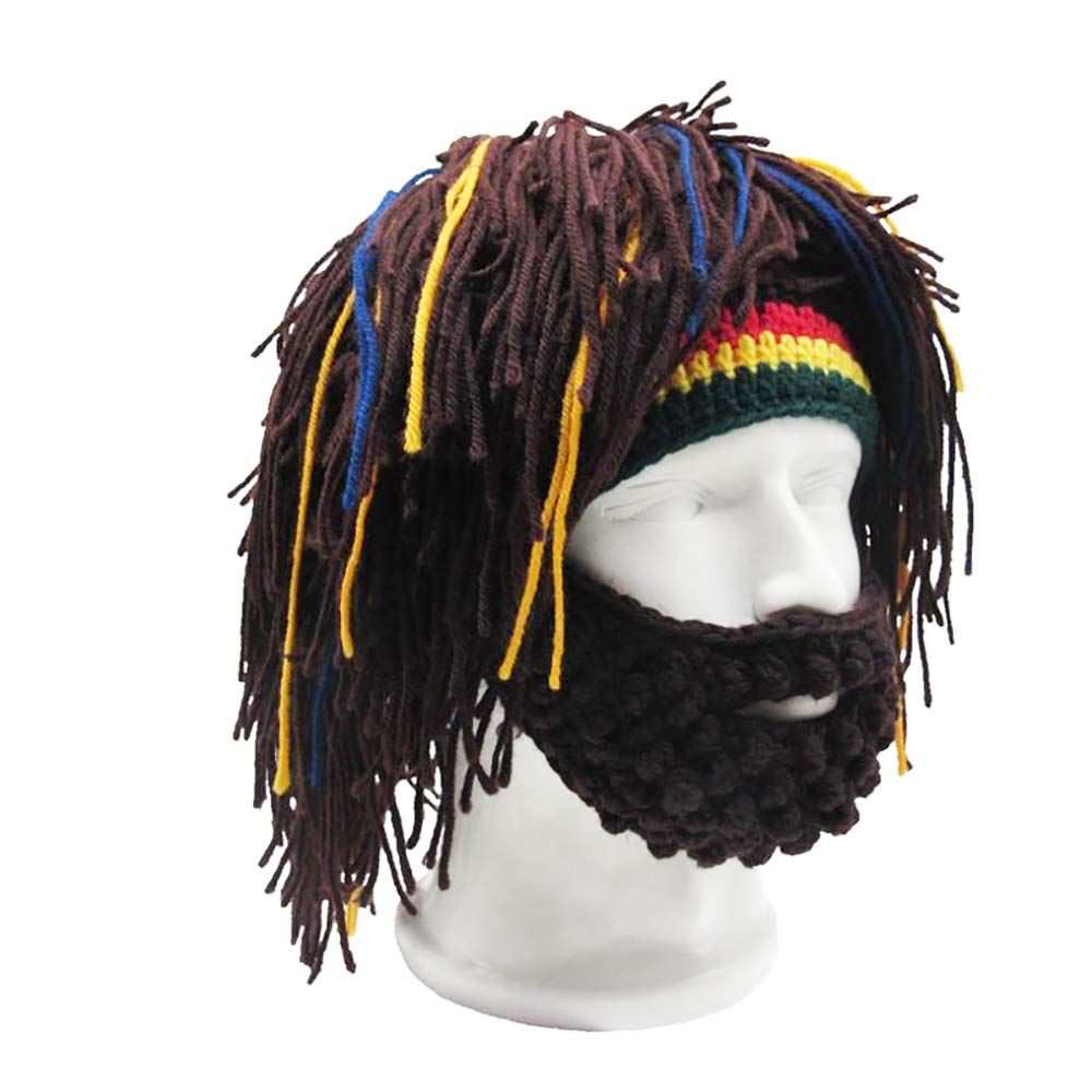 コスプレ ニット帽 ヒゲ風のマスク付き ドレッドヘア レゲエ風 : ニット帽 ドレッドヘア かつら ひげ 帽子 タッセル