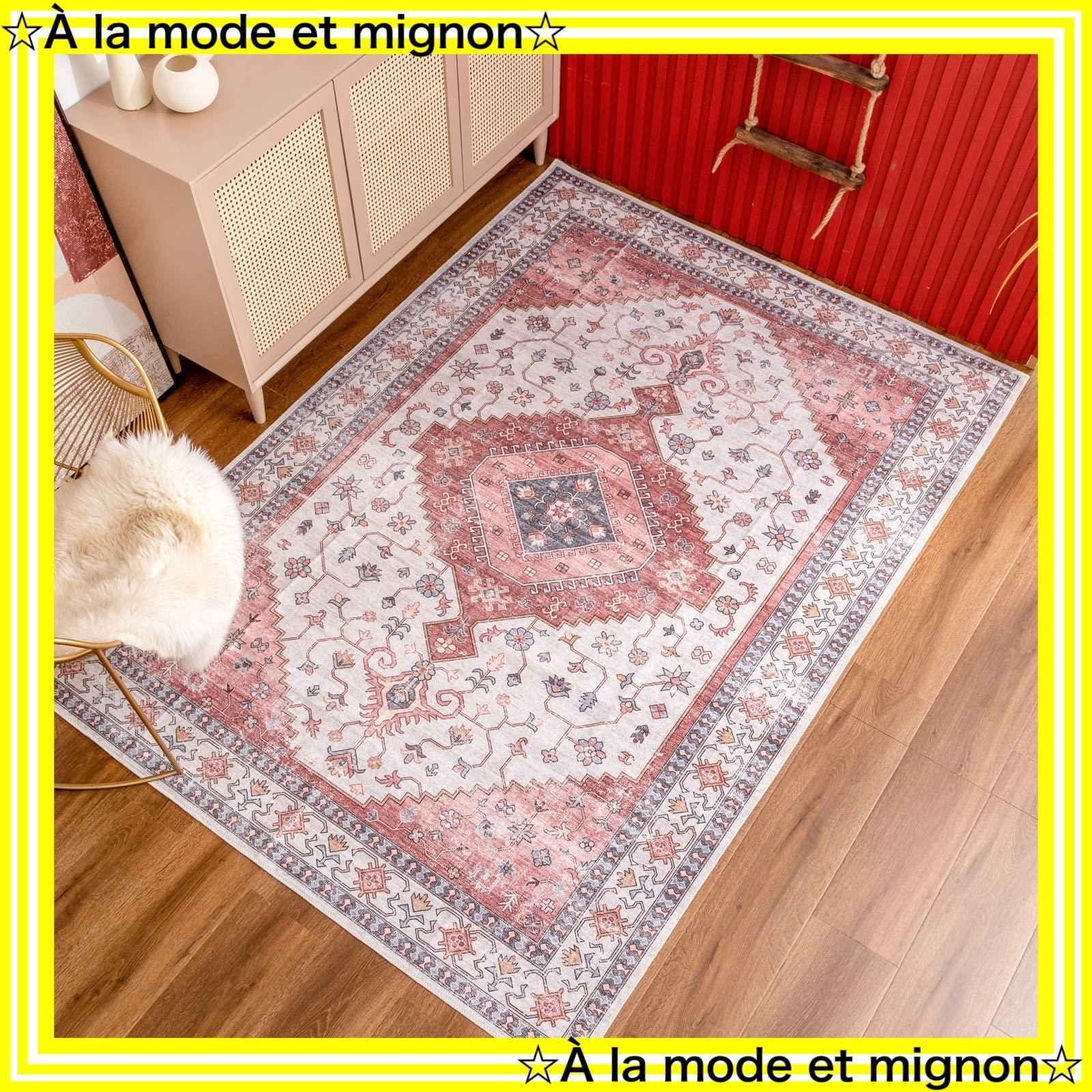 ペルシャ風洗えるラグ 200x250cm 3畳 花柄レッド 【1個限定】