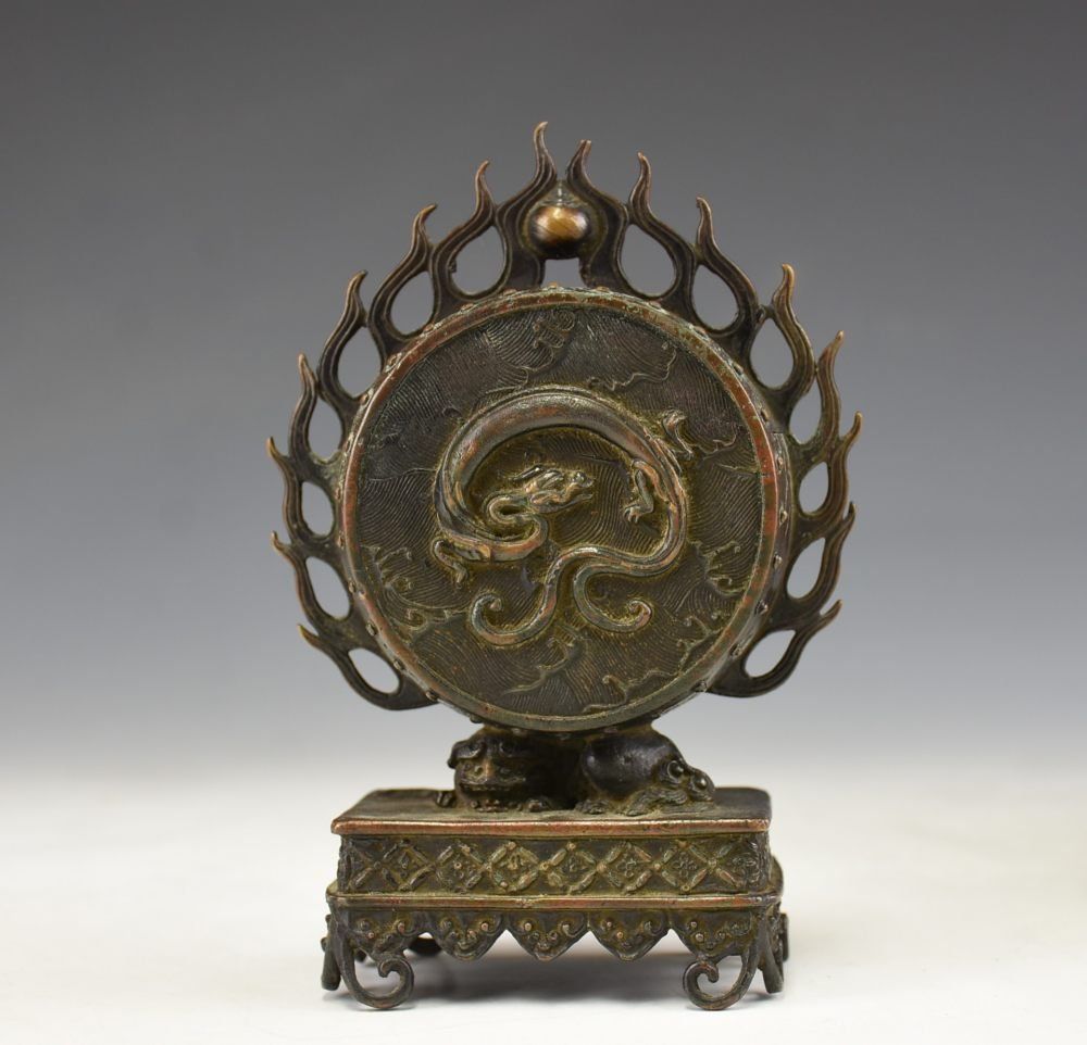 蔵A4941 古美術 古銅火炎雨龍香炉 在銘 江戸時代 合わせ箱