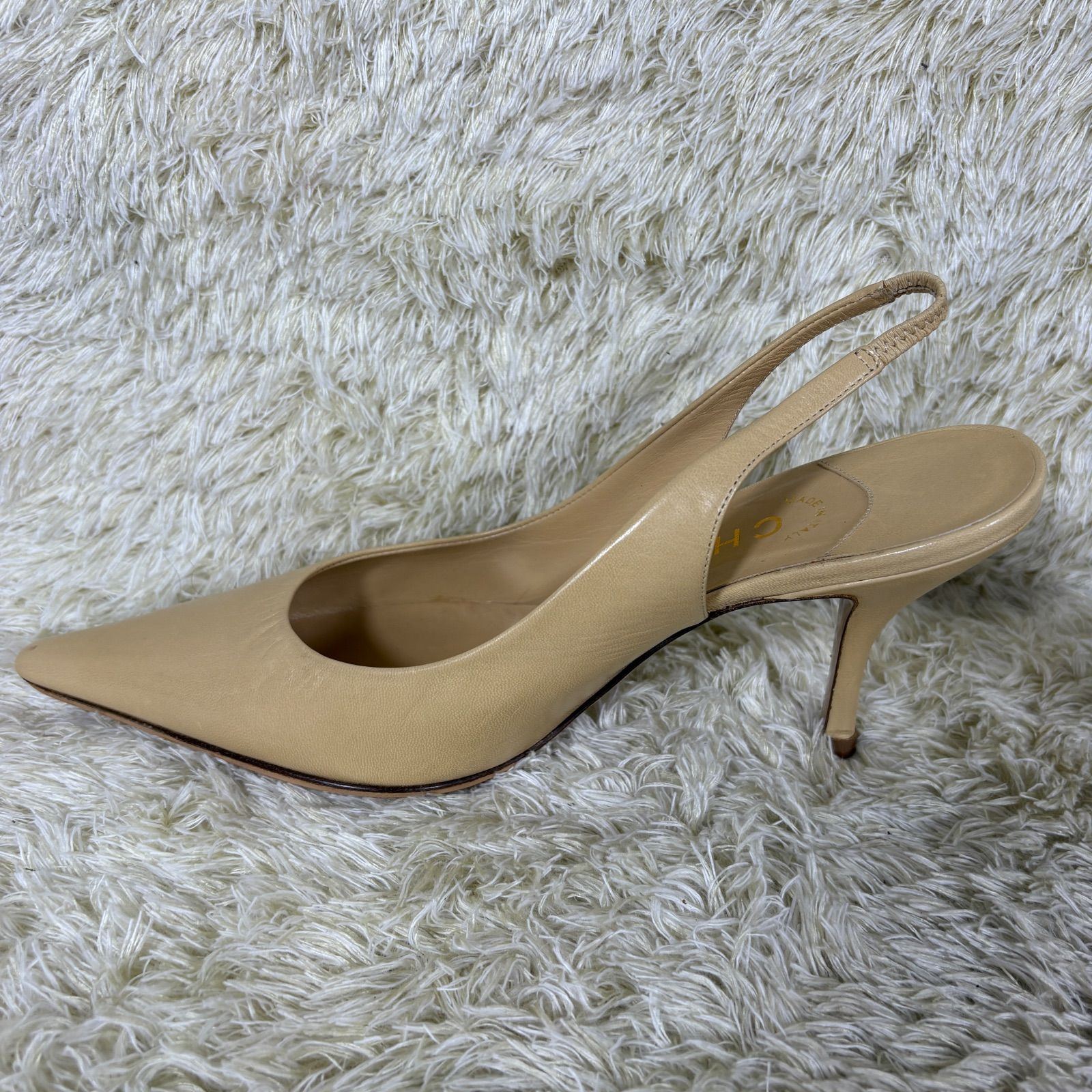 シャネル サンダル ミュール ヒール ココマーク レザー ベージュ 36