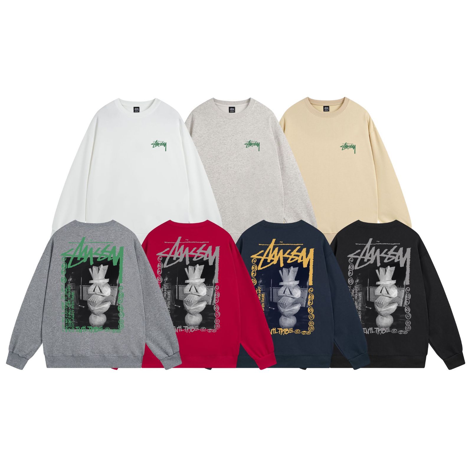 STUSSY SS23 石像プリントクルーネックスウェットシャツ 男女兼用