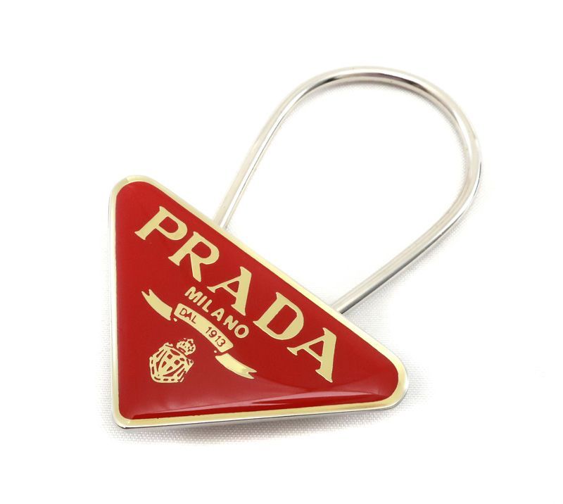 未使用 プラダ PRADA 三角ロゴプレート キーリング バッグチャーム 