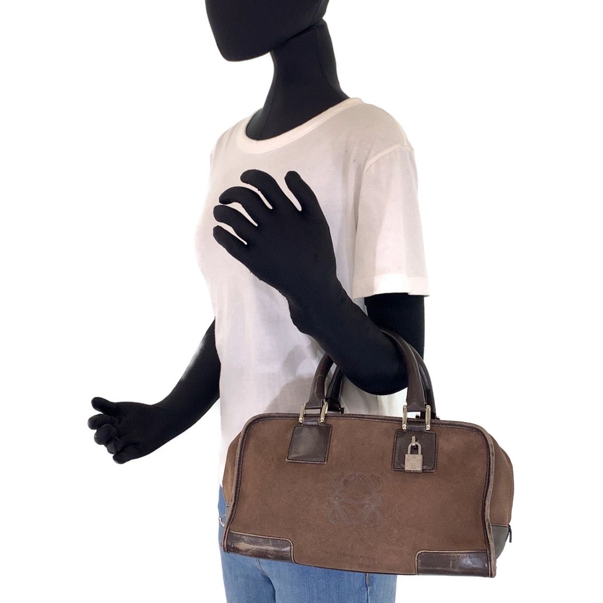 LOEWE ロエベ アナグラム ブラウン スウェード /レザー ハンドバッグ