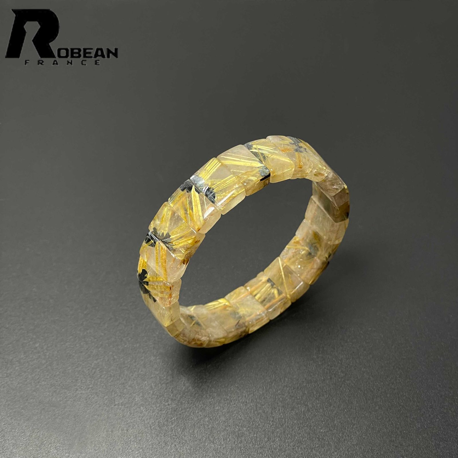 上級EU製 定価10万円 ROBEAN 太陽花タイチンルチルバングル 黄金針水晶 ゴールド ブレスレット パワーストーン プレゼント 13.1*7.6*4.9mm M0428075