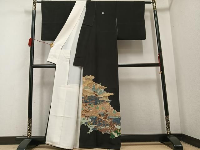 平和屋着物 豪華黒留袖 刺繍 浜松風景文 金彩 三越扱い 正絹 AABC1726ph