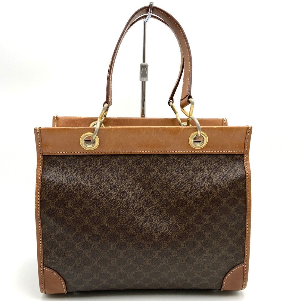 CELINE セリーヌ M17 1 ハンドバッグ PVC マカダム柄 レザー ゴールド金具 ブラウン 茶色 レディース メンズ シンプル