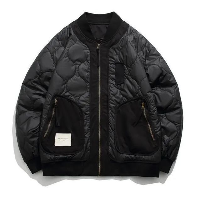 メンズ キルティング ミリタリー ジャケット ブラック フライト