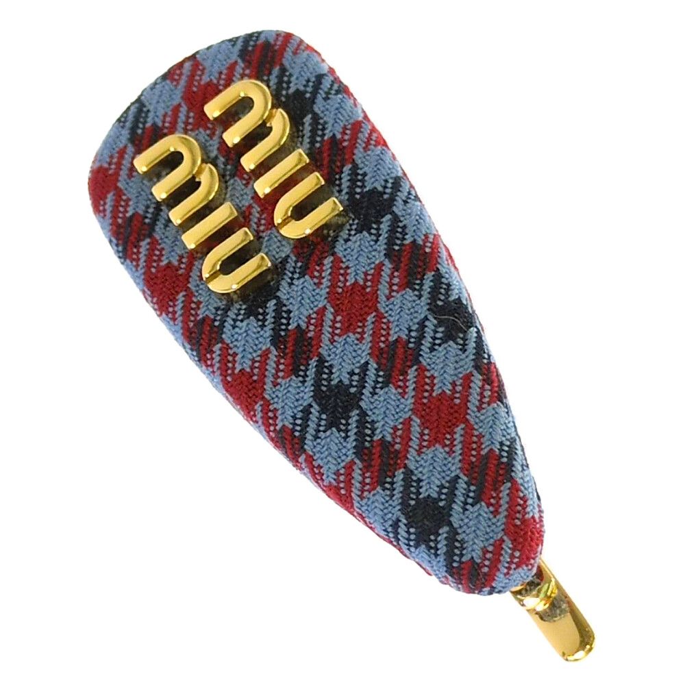 miu miu ミュウミュウ ロゴ 千鳥柄 チェックファブリック ヘアバレッタ ヘアピン ヘアアクセ 5IF188_2IEK_F04UM アトラスブルー ♀ A レディース 593847