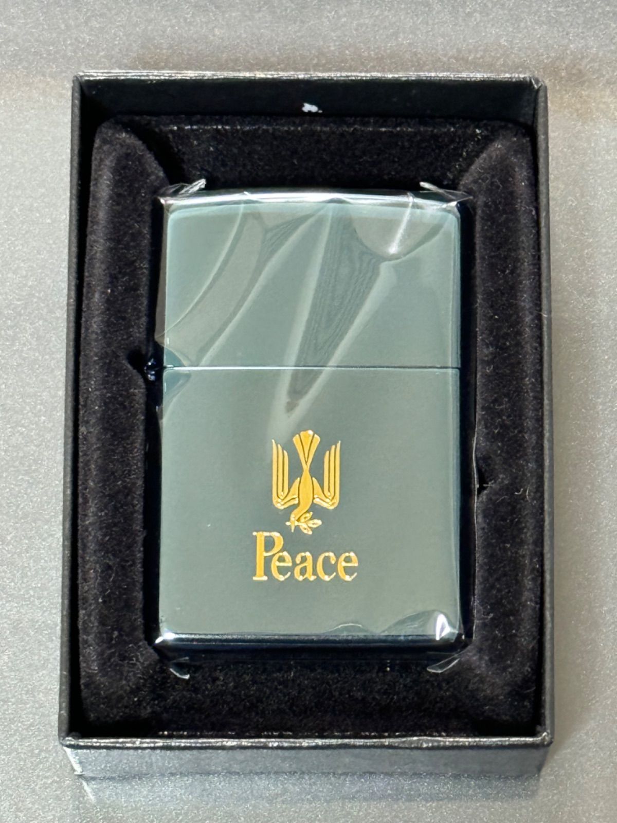 zippo Peace ブルーチタン 希少 刻印 限定品 たばこメーカー 2016年製 ピース 懸賞品 PEACE デットストック ゴールドインナー 同年代 2016年製 ケース 保証書