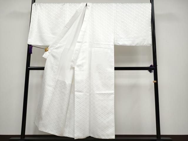 平和屋着物■極上　男性　色無地　紋付き羽織・行灯袴セット　キングサイズ　舞台衣装　花菱地紋　白地　洗える着物　逸品　CYAA3476s5 平和屋着物□極上 男性 色無地 紋付き羽織・行灯袴セット キングサイズ