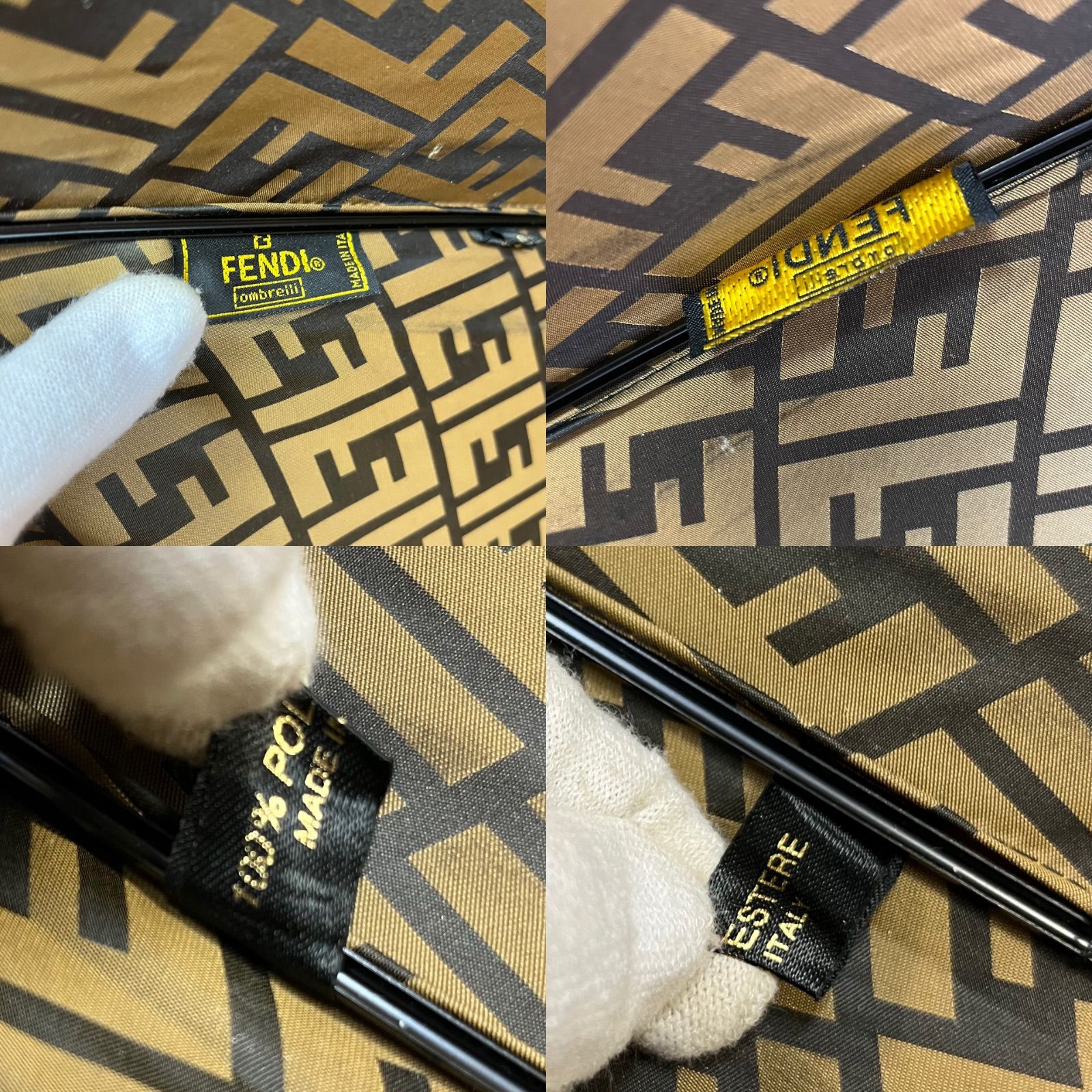 管32634】FENDI フェンディ ズッカ柄 長傘 ゴールドロゴ