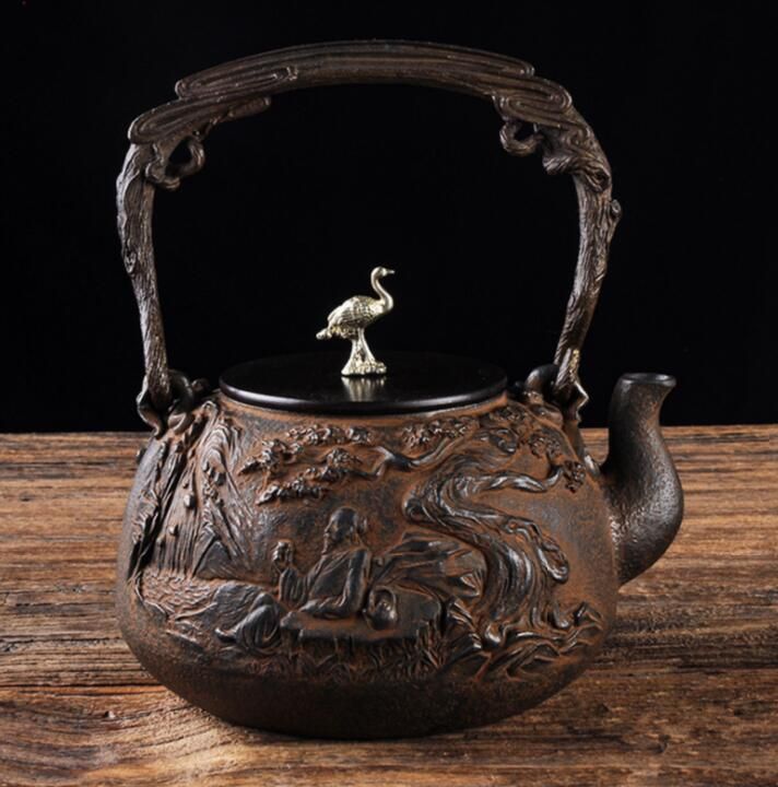 登場 茶道具 ティーポット やかんを沸かす 鋳鉄製の壷 ハンドメイド コーティングなし 鶴 鉄の急須 1500ml 鉄瓶 鉄壷