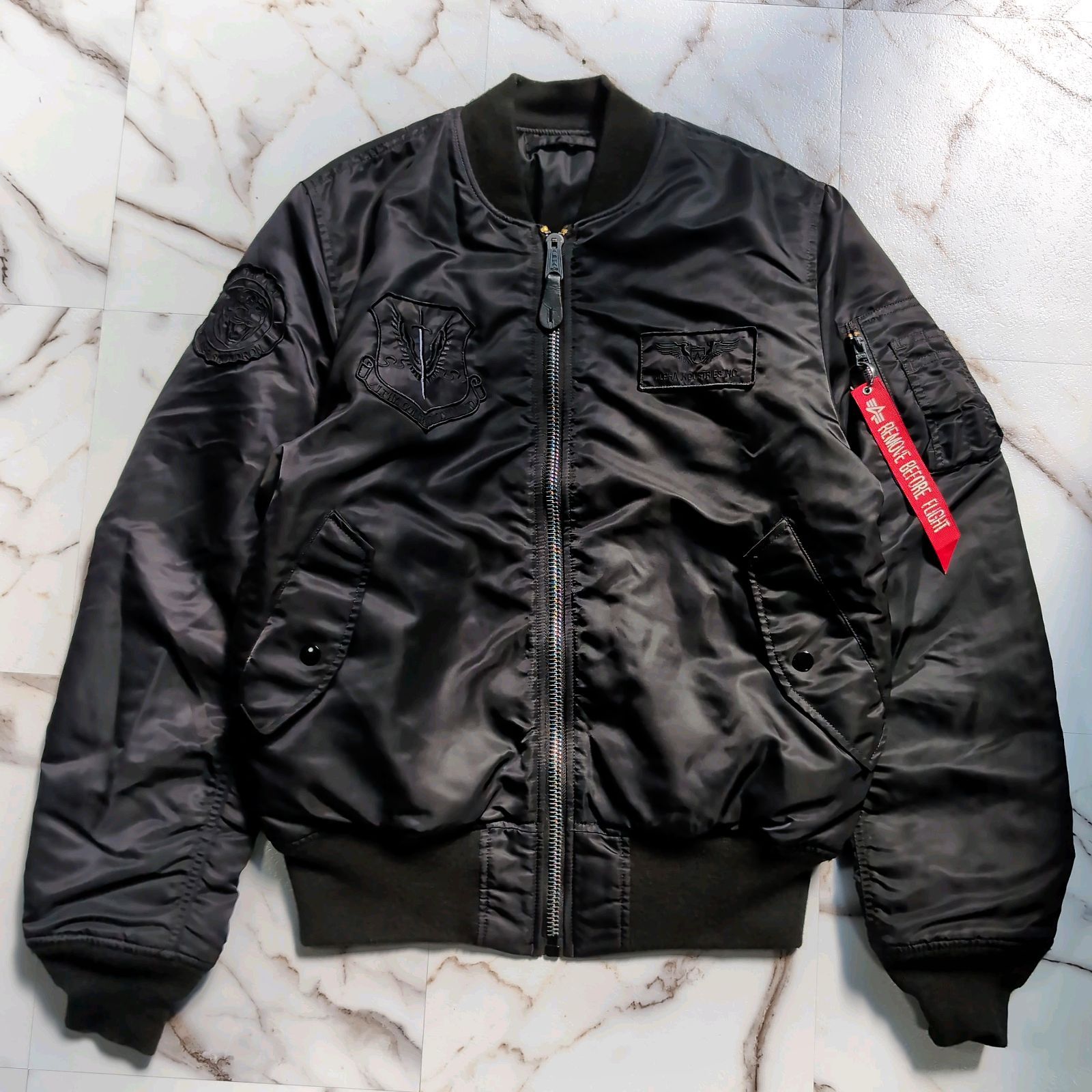 ALPHA フライトジャケット MA-1 リバーシブル 刺繍 刻印 L 黒 Alpha Industries（アルファ・インダストリーズ） ma1 ma-1 「別注