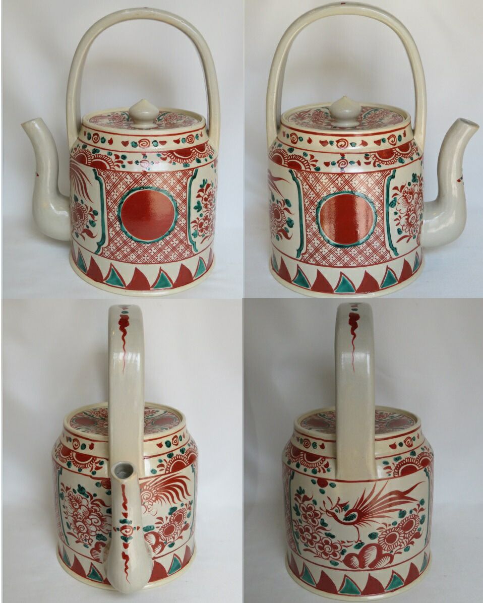 四月◇特売品）犬山焼 尾関作十郎造 赤絵上手水指 USED【送料込・税込