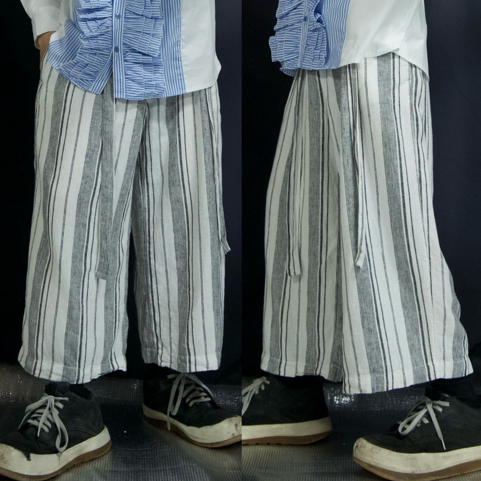 10s GAP Multi Striped Linen × Rayon Cropped Easy HAKAMA Pants 2010年代 GAP マルチストライプ リネン レーヨン クロップド イージー 袴パンツ