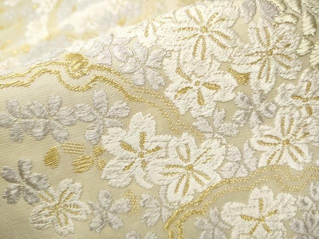 平和屋着物○六通柄袋帯 唐織浪漫 雪輪舞桜文 金糸 正絹 逸品