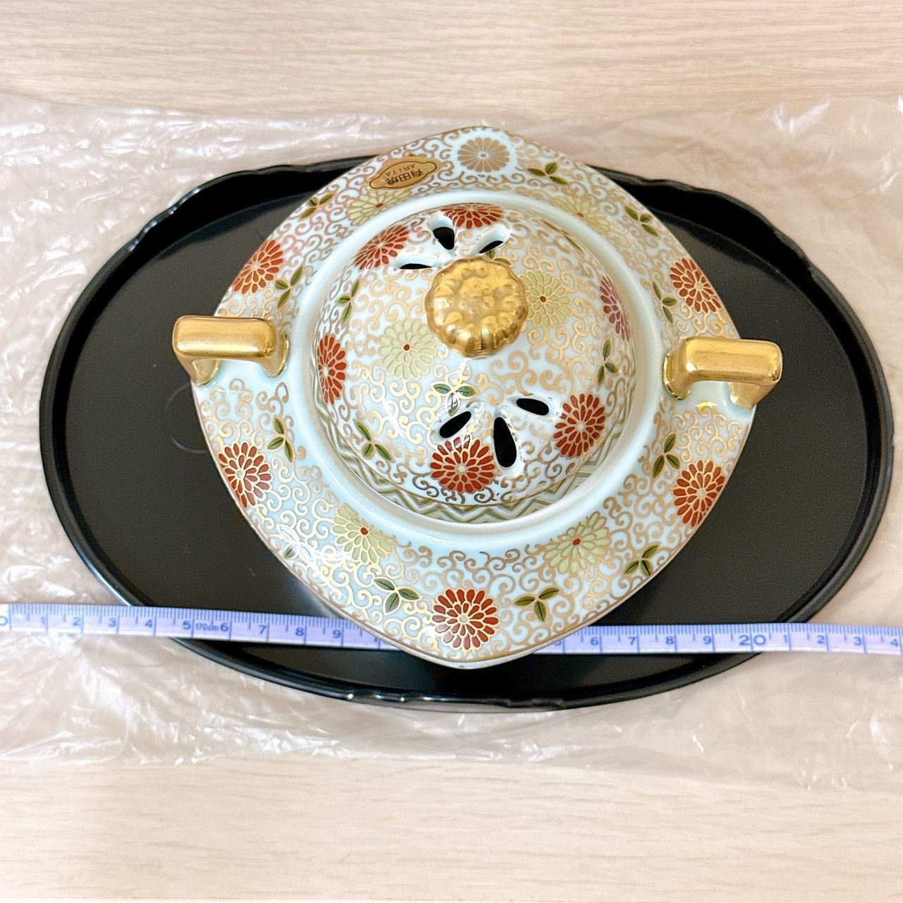 香炉 有田焼 共箱付 錦春景図 弥左エ門：美品 花柄 金彩 桜
