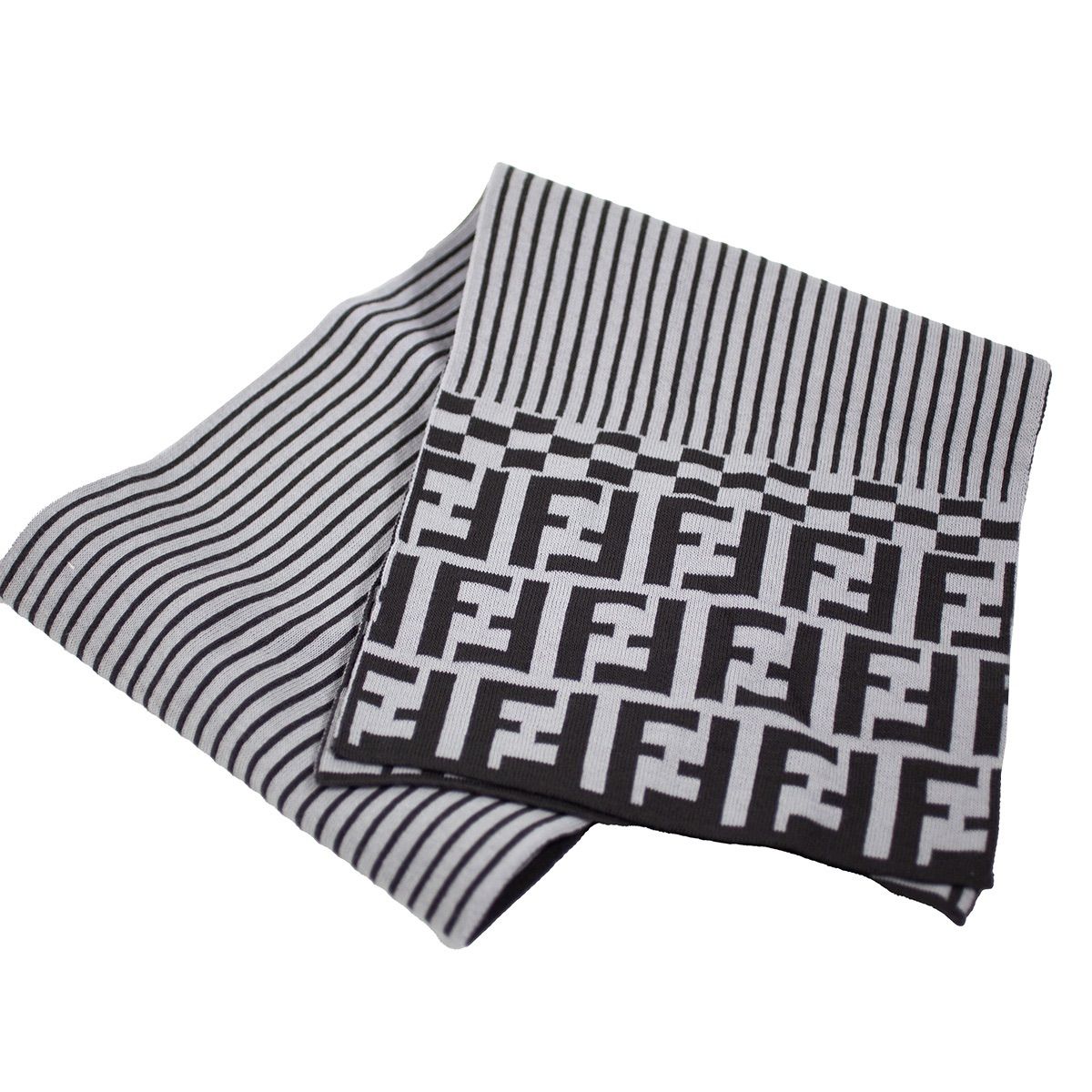 FENDI】フェンディ マフラー ズッカ柄 ストライプ グレー ブラック