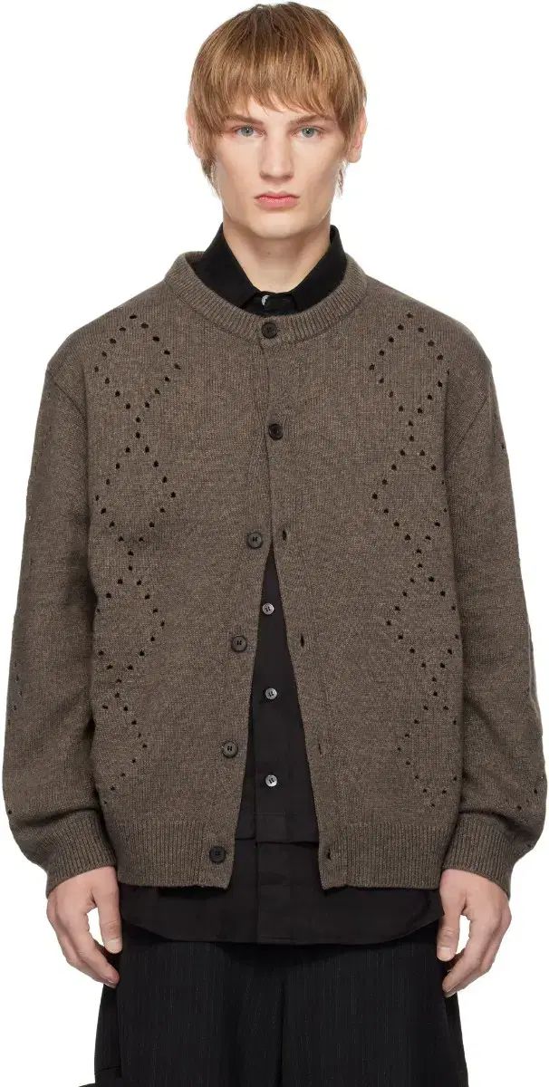 24fw youth(ユース) youth アーガイル柄 エンブロイダリー ニット セーター カーディガン 茶色 m