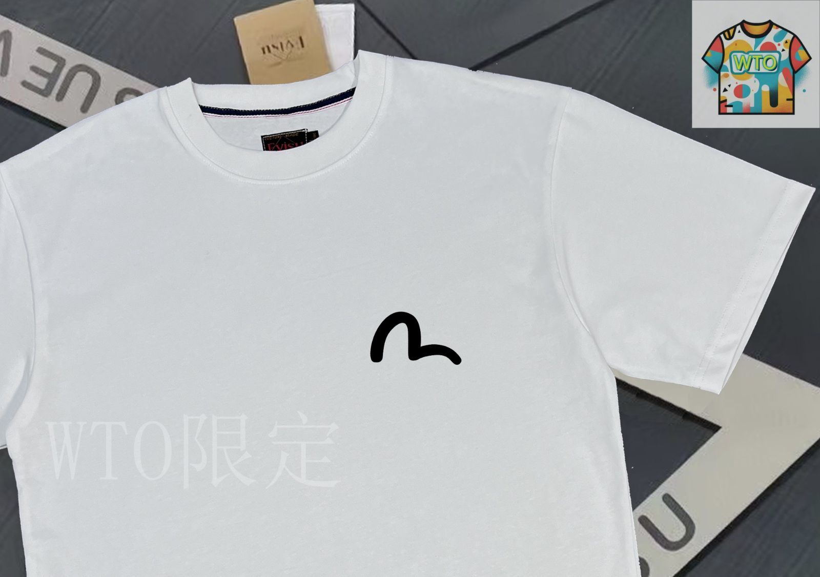 EVISU エヴィス 七福神 カモメ プリント クルーネック 半袖 Tシャツ