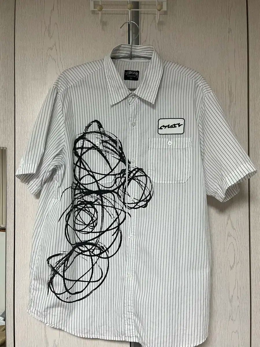 STUSSY / ワークシャツ/M/ポリエステル/IDG/ストライプ STUSSY ワークシャツ STUSSY◇ワークシャツ/M/ポリエステル/IDG/ストライプ