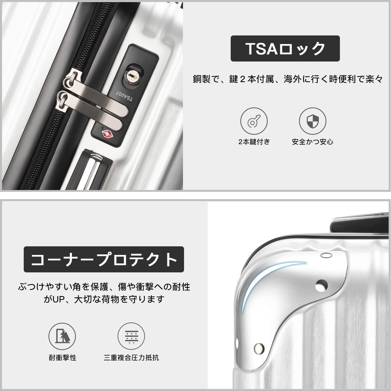 しました VARNIC スーツケース キャリーバッグ キャリーケース 超軽量 大型 静音 ダブルキャスター 耐衝撃 360度回転 TSAローク搭載 ファスナー式 旅行 ビジネス 出張 シルバー Mサイズ|65L 4～7泊