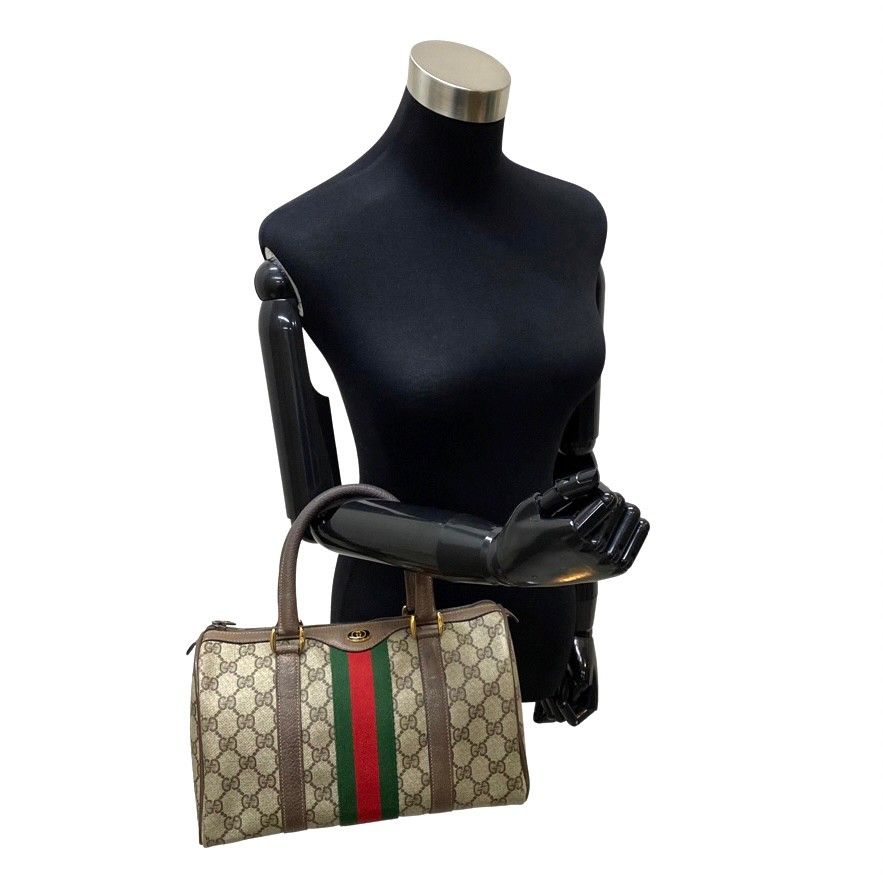 【GUCCI】ビンテージ　ハンドバッグ　シェリーライン　GGキャンバス　ブラック GUCCI グッチ GGキャンバス シェリーライン ボストンバッグ