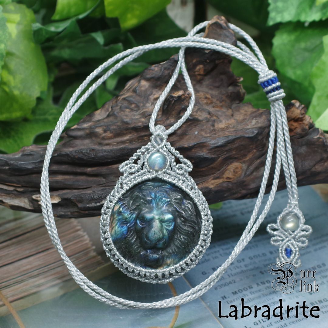 ムーンストーン＆ラブラドライトデザインネックレス マクラメ編み