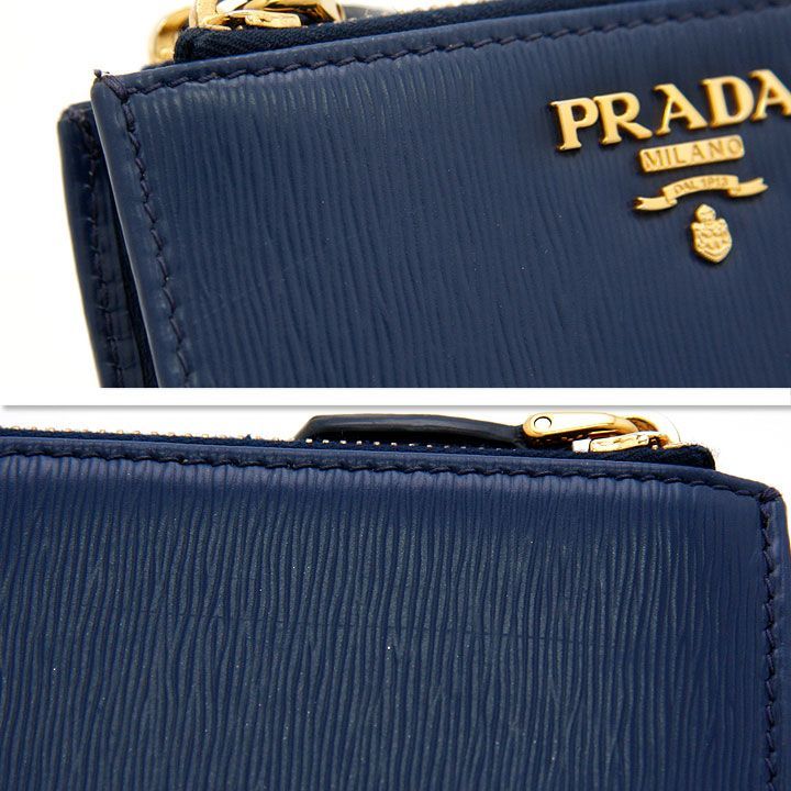 良品 プラダ PRADA 二つ折り財布 VITELLO MOVE ヴィッテロ ムーブ レザー ウォレット 箱付 1ML024 2B6P ブルー 青 ミニ財布 イタリア製