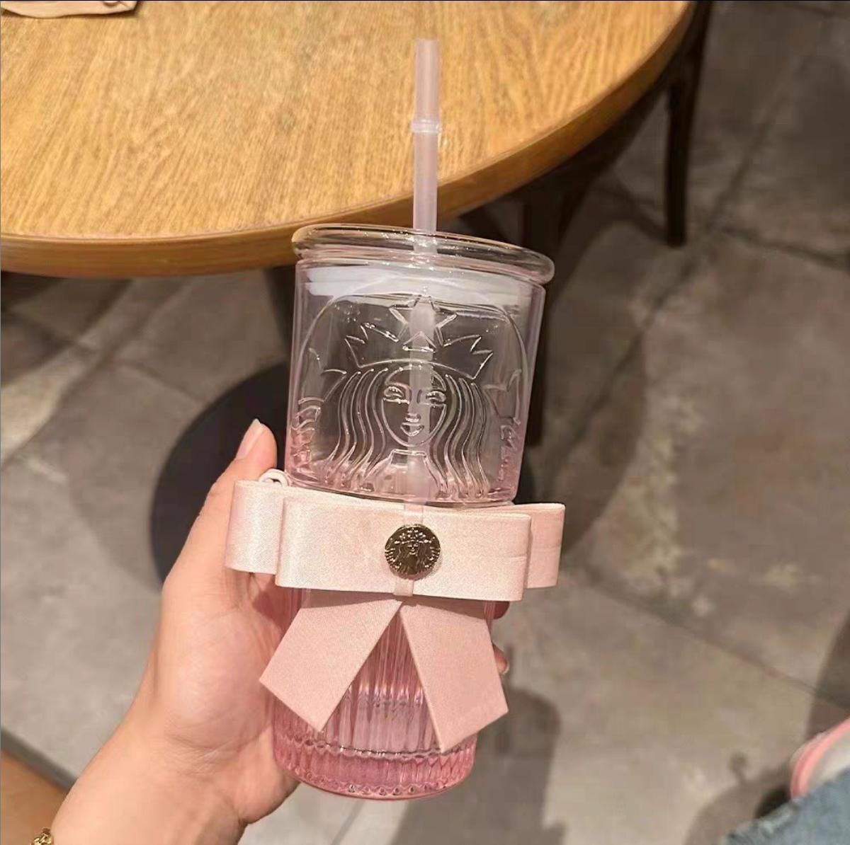 Starbucks - スターバックス リボン付きストローガラスタンブラー中国限定 STARBUCKS 新品 スタバ スターバックス リボン付きストローガラス