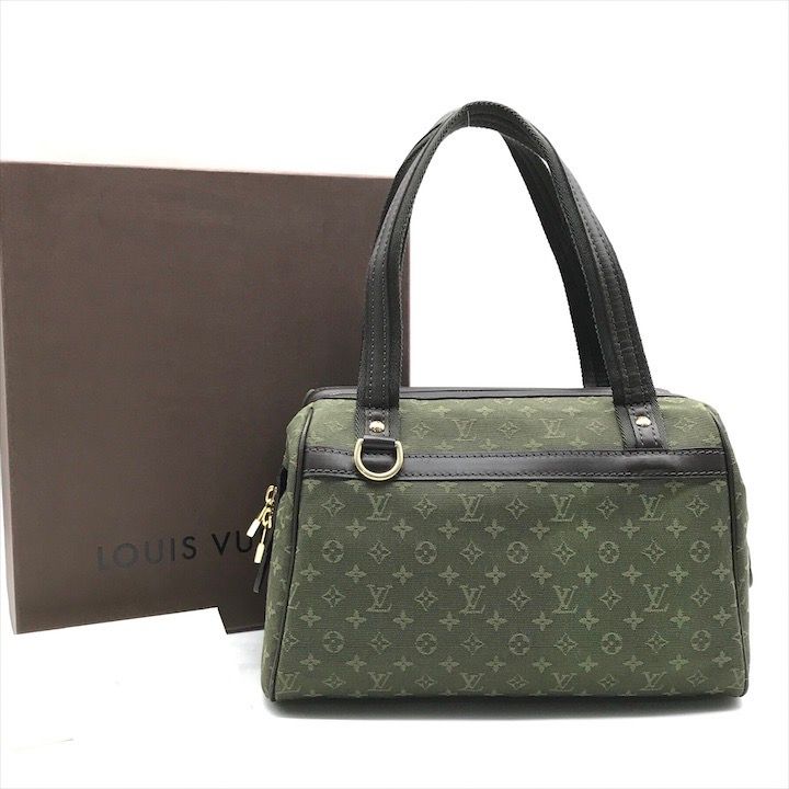 良品 LOUIS VITON ルイヴィトン モノグラム ミニ ジョセフィーヌ ハンド ミニボストン バッグ キャンバス レザー グリーン m14070