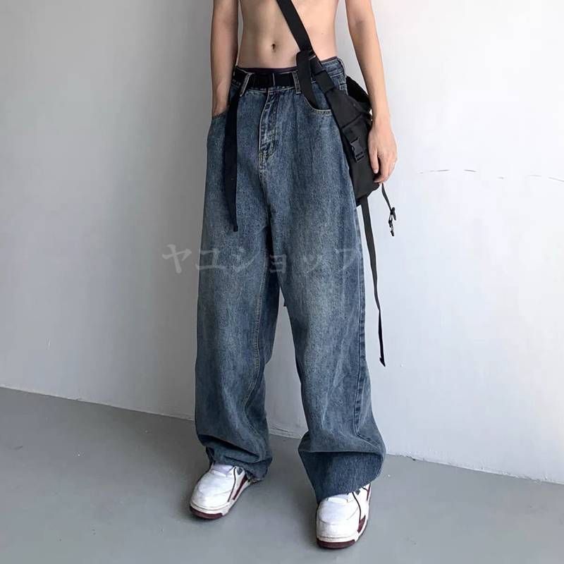 日系 メンズ ファッション ストリートジーンズ メンズ ゆったり ワイドズボン 大きいサイズ カジュアル 百掛け ロングパンツ VxQ3645