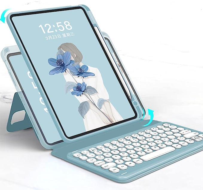 iPad ケース キーボード 着脱可能 ペンホルダー 第4世代 第5世代 青
