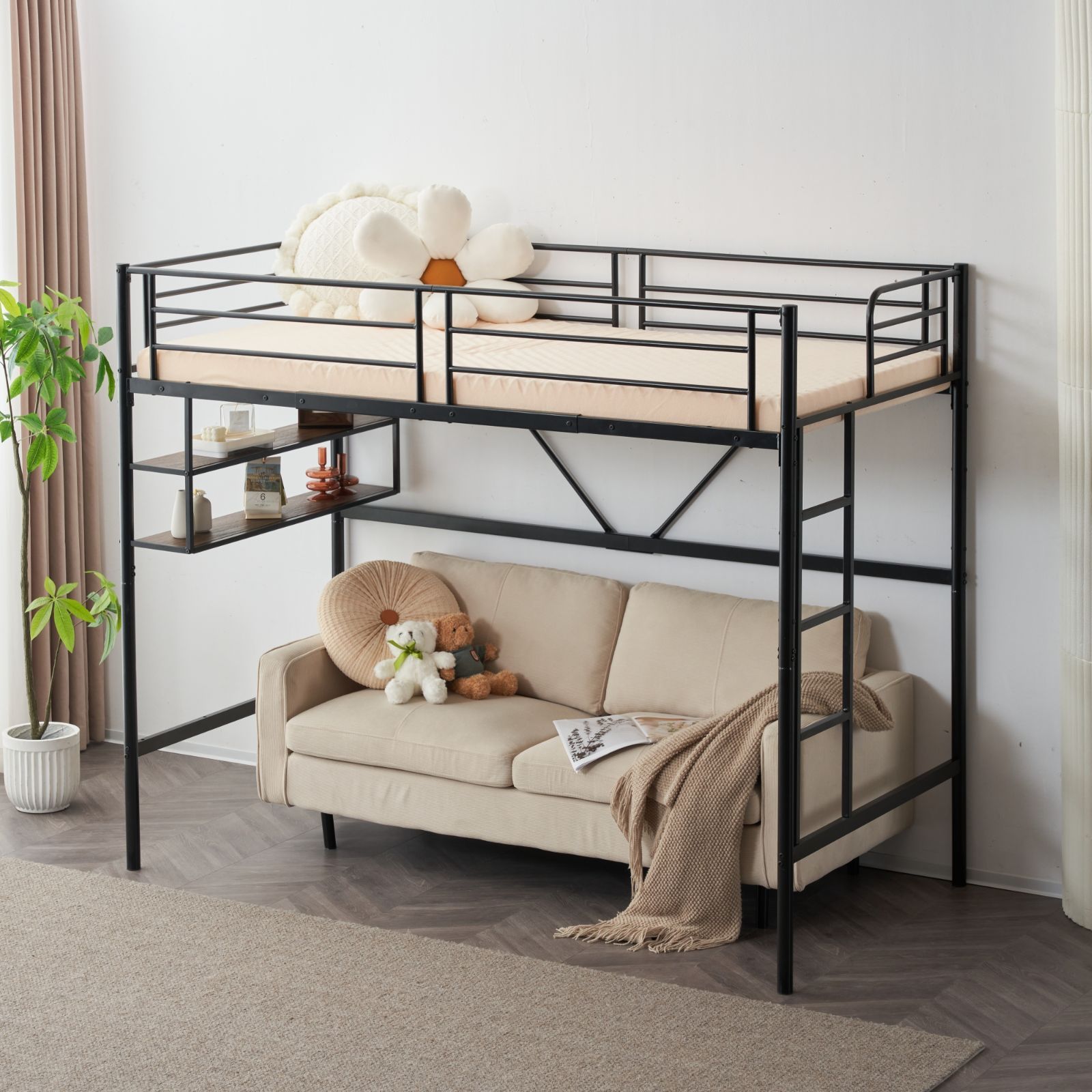 大人気！スチール 耐震 収納付きパイプベッド(S) 一人暮らし 2COLOR