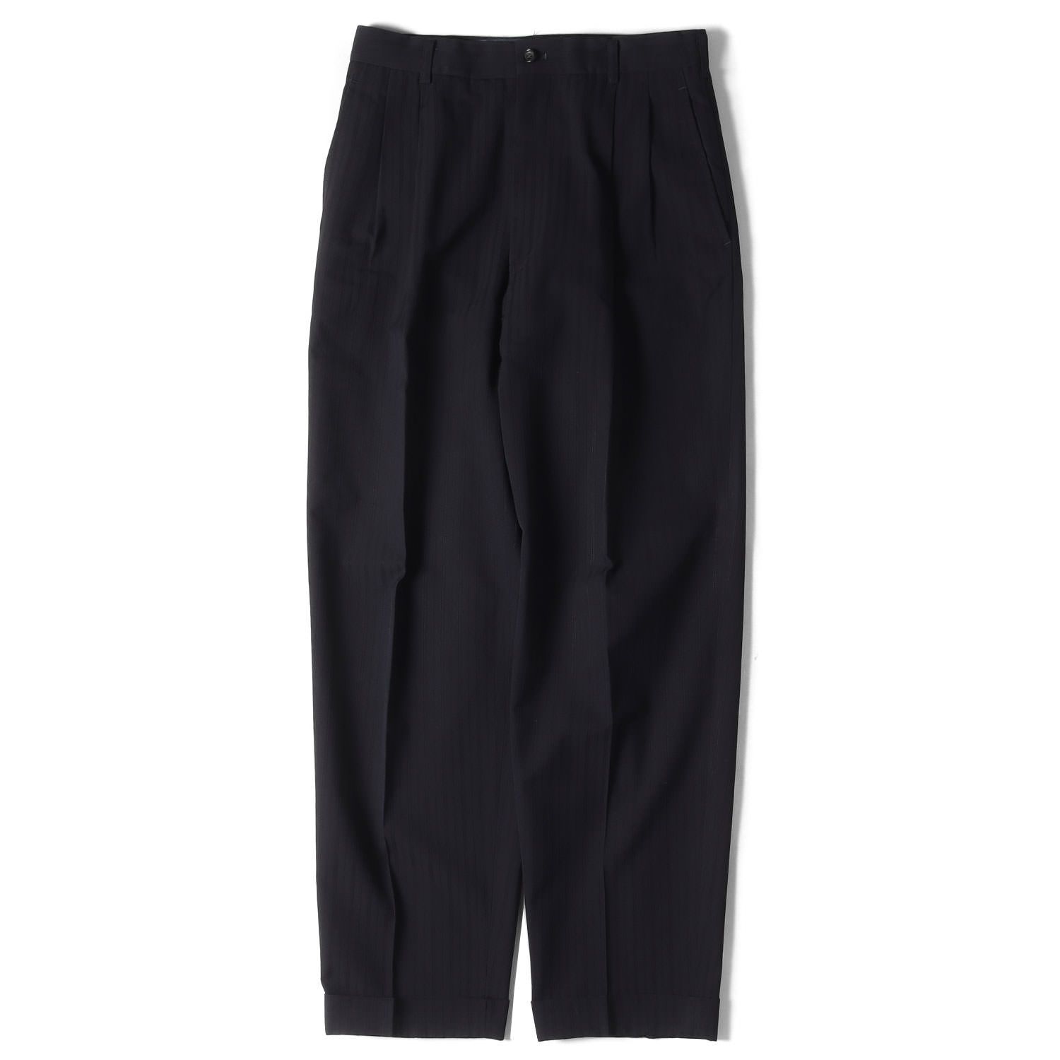 COMME des GARCONS コムデギャルソン パンツ サイズ:S ジャガード ストライプ ツータック ウール ワイド テーパード スラックス HP-10031 97SS トラウザー バギー HOMME 田中オム アーカイブ ネイビー 紺 日本製 ボトムス ズボン 【メンズ】【中古】 COMME des GARCONS コムデギャルソン パンツ サイズ:S ジャガード