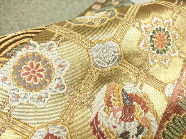 平和屋着物▽六通柄袋帯 唐織 正倉院鳳凰花文 金糸 正絹 逸品