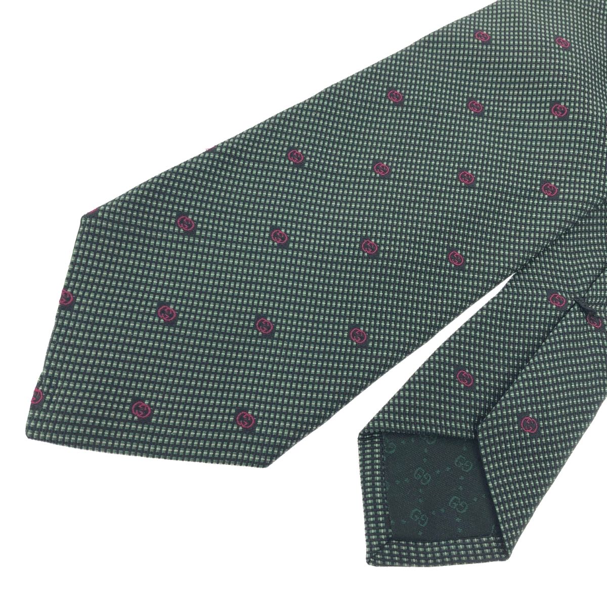 極美品 GUCCI ネクタイ GGパターン インターロッキング シルク 緑 GUCCI グッチ ネクタイ インターロッキング/GG柄/シルク/ダーク