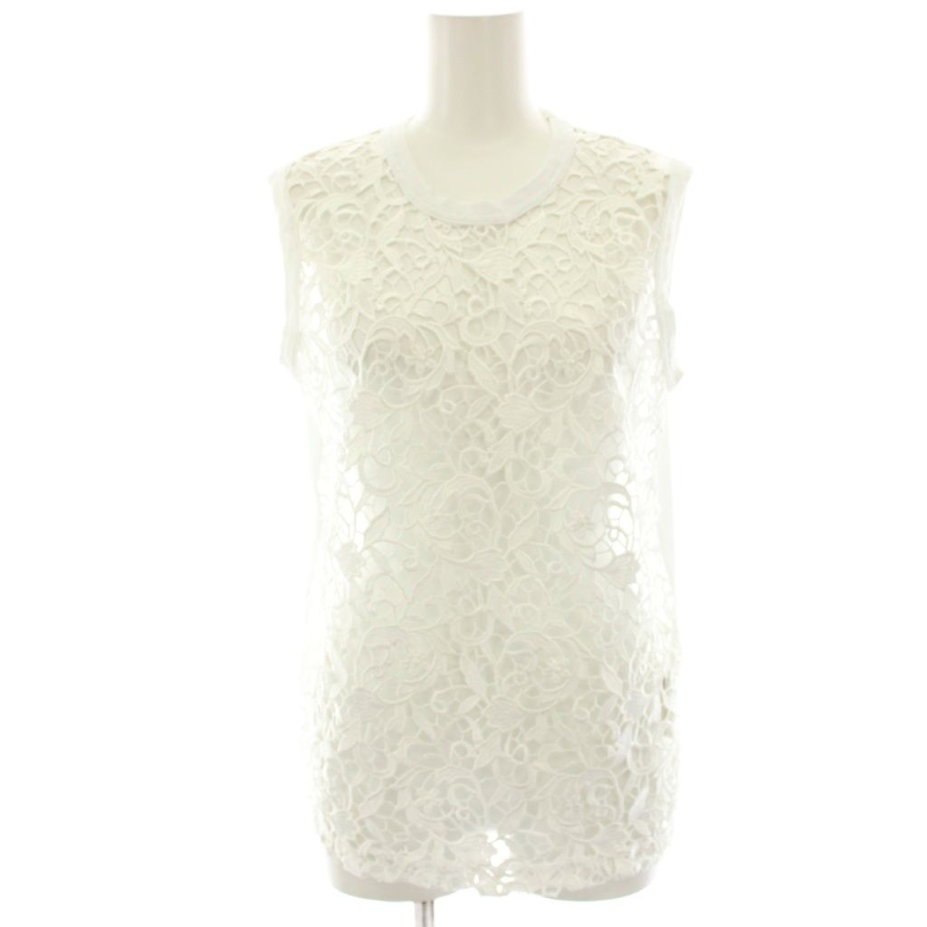 コムデギャルソンコムデギャルソン COMME des GARCONS COMME des GARCONS AD2021 コムコム カットソー Tシャツ レース切替 ノースリーブ S 白 ホワイト RI-T013 AD2021 |HN