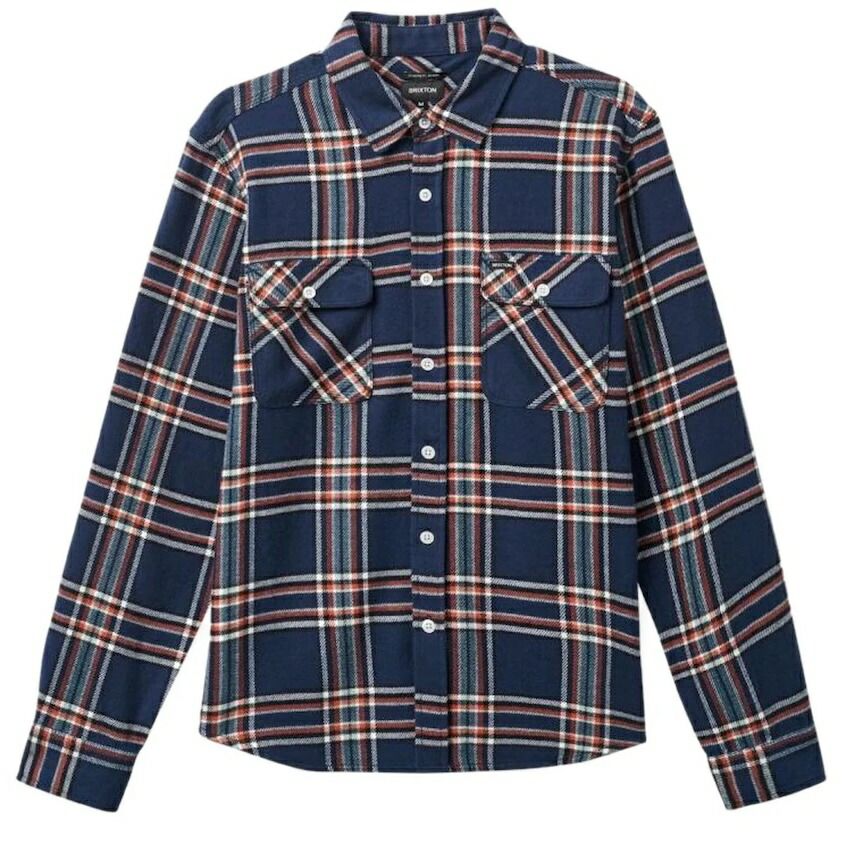 Brixton Bowery L/S Flannel Shirt Washed Navy/Off White/Terracotta M ネルシャツ 送料無料